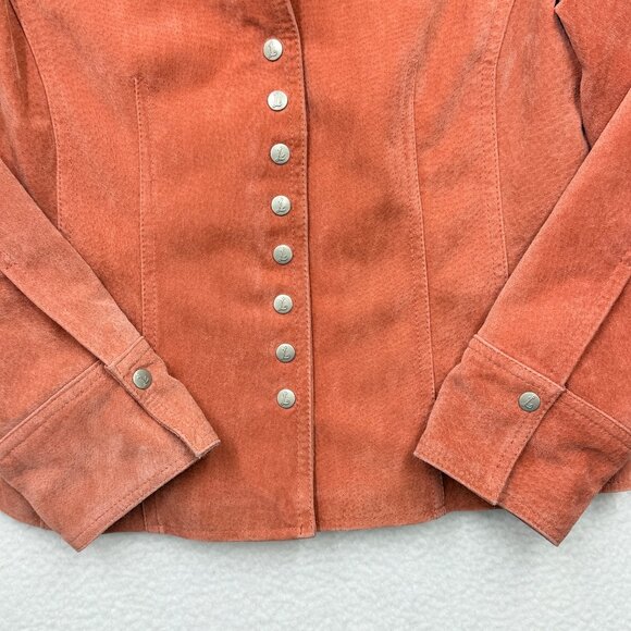 VTG Y2K Live a Little Suede Snap Front Jacket Rust Orange Western Boho Womens PM - Picture 4 of 12